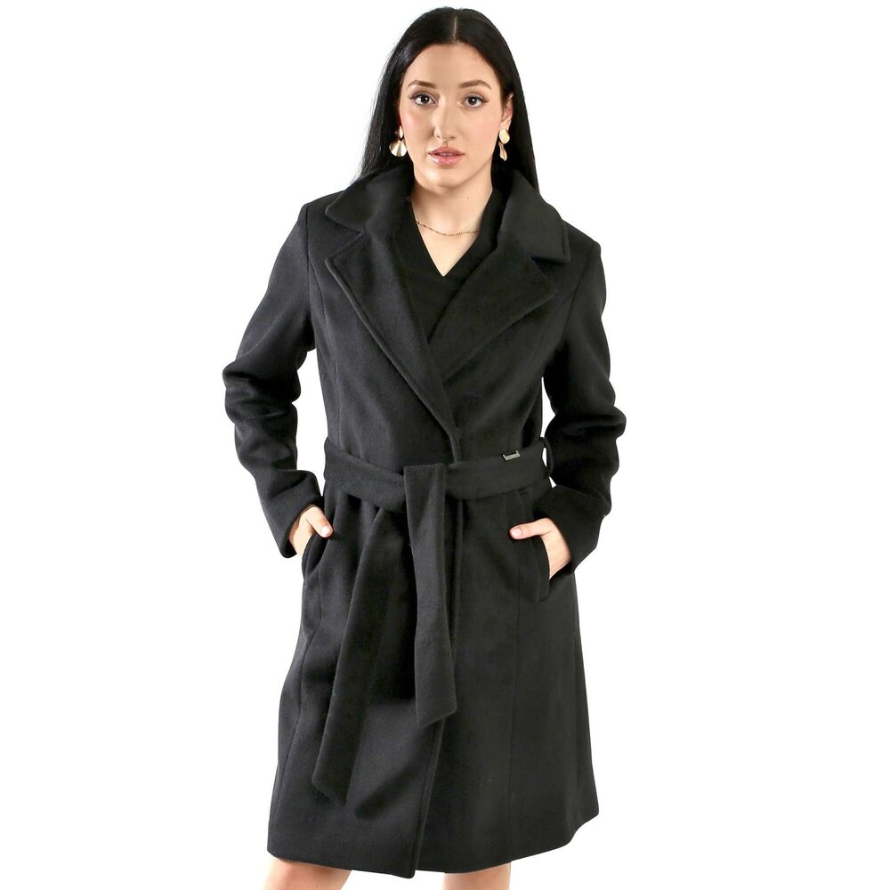 Vince Camuto Trench Coat - Dressy Wool Coat - Warm Peacoat, Black, Size M